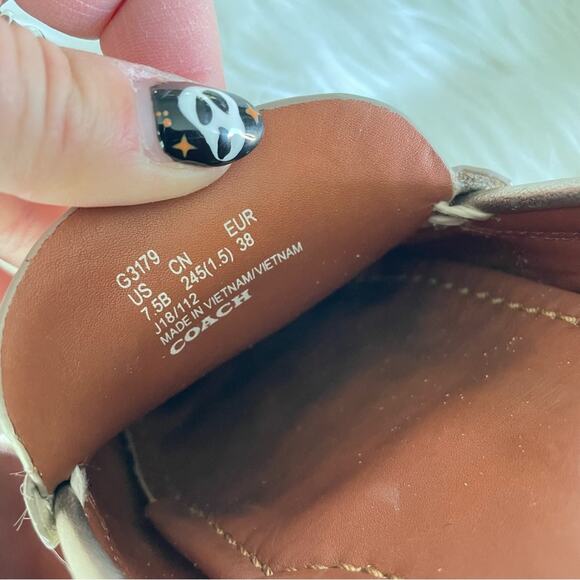 Coach | Women’s Crosby Driver Turnlock Flats Champagne Loafers Leather Metallic - Picture 8 of 8